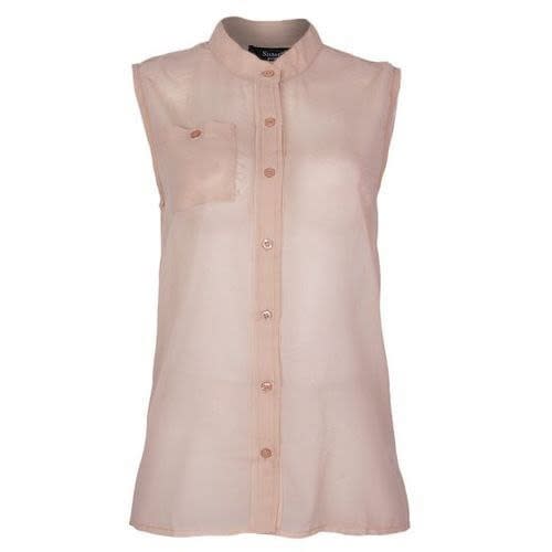 Sleeveless Button-front Sheer Baltic Blouse