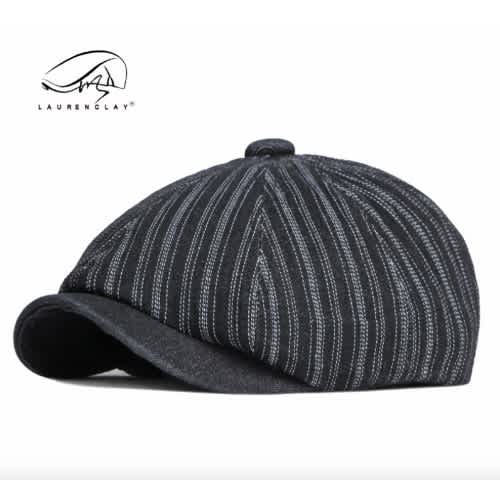 Men's Denim Octagonal Cap Panama Hat - Black