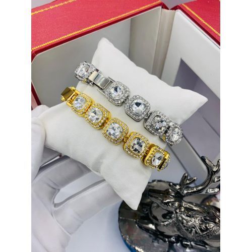 Trendy Diamond Stone Gold &Silver Cuban Bracelet Hand Chain