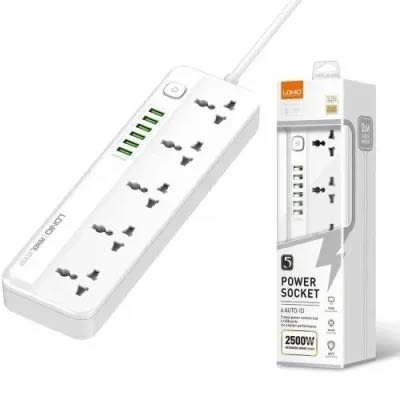 Power Extension - 5 Power Sockets And 6 Usb Ports - 2m Cable - 2500W