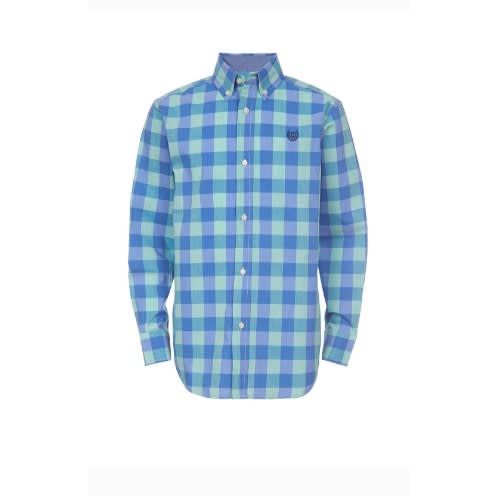 Boy's Long Sleeve Box Plaid Pin Down Shirt - Blue