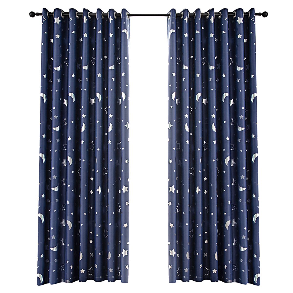 2pc Curtain With Hot Silver Star And Moon Full Blackout