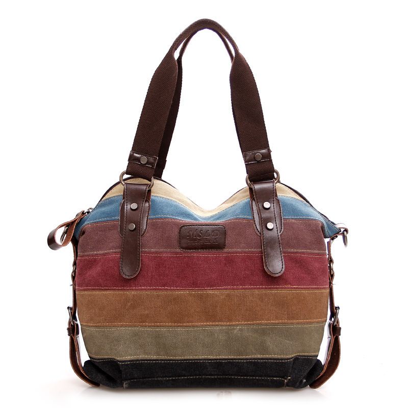 Canvas Bag European And American Trend Rainbow Stripe Canvas