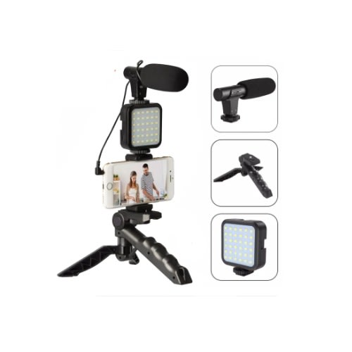 Video Making Kit With Mini Led Light & Microphone & Tripod Phone Holder