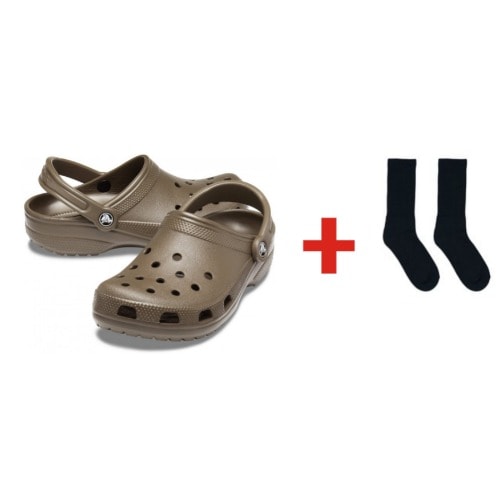 Rubber Crocs Sandals - Ash With Free Socks - Black