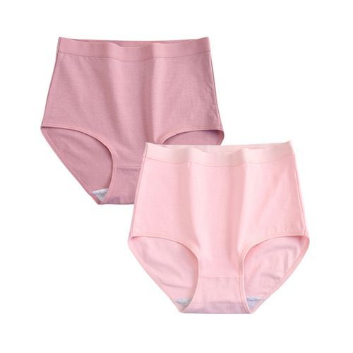 FallSweet 2 Pcs / Lot ! Cotton Underwear Women High Waist Panties Comfortable Solid Color Underpants Plus Size M_XXXL(#lavenderpink)
