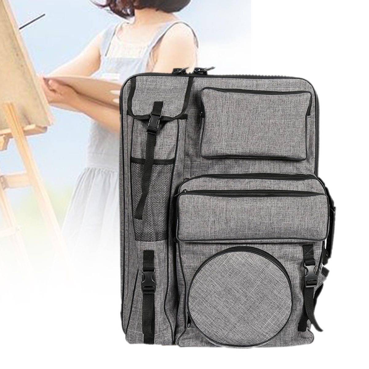 Art Portfolio Case Sketchbook Carrying Bag For Palette Drawing Gray