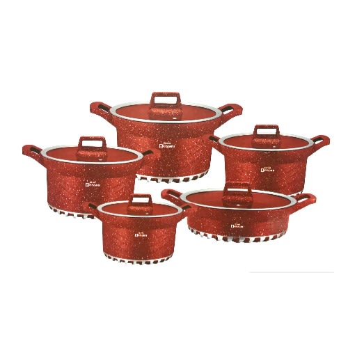 Regina Marble Non Stick Cookware Set - Red - 10pcs