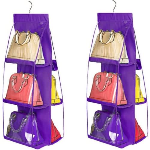 6 Pockets Hanging Purse Handbag Organizer- Purple-1Pc