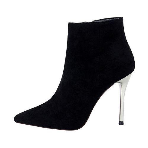 Ladies Pointed Toe Suede Shoes Women's Simple Stiletto High Heels Boots Black