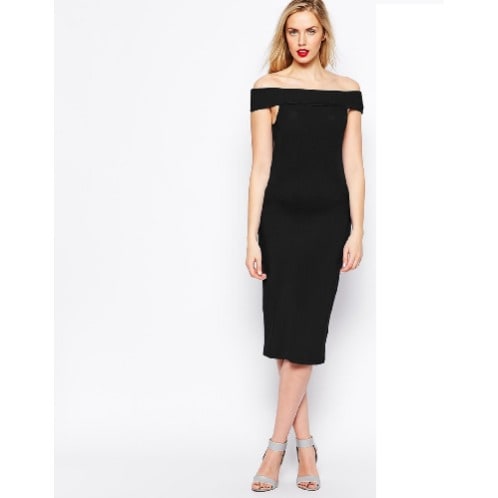 Bardot Strap Black Maternity Dress