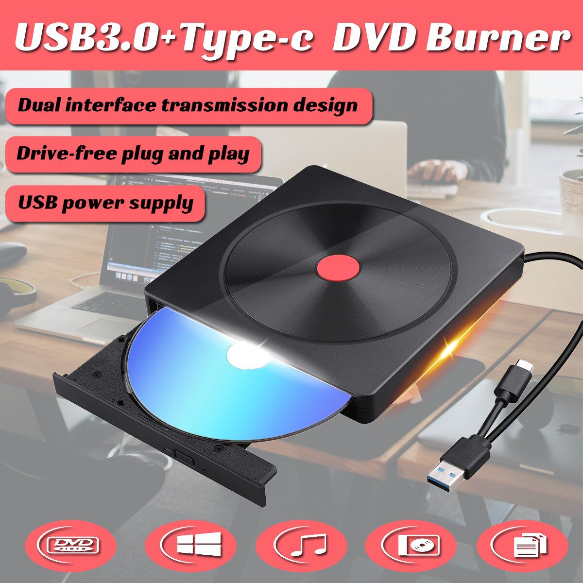 USB 3.0 External DVD-RW CD-RW Combo Drive DVD ROM Writer For Laptop PC