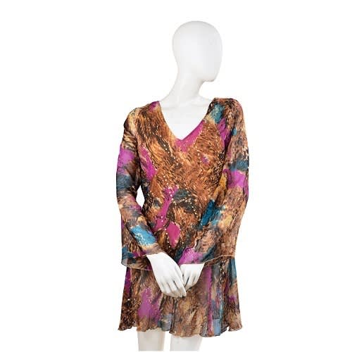 Women Long Sleeves V Neck Multicoloured Blouse