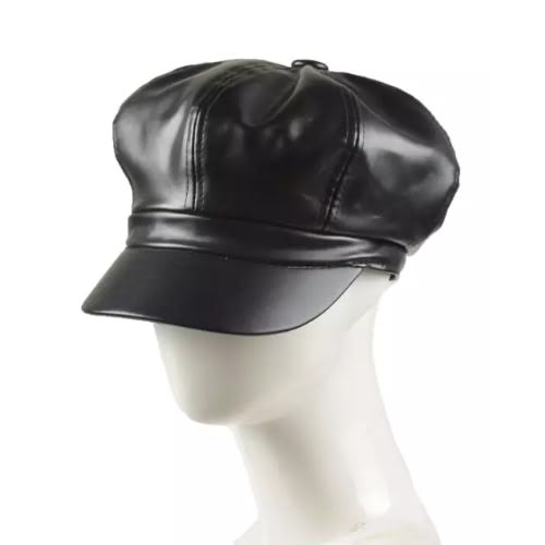 Vintage Pu Leather Face Cap - Black