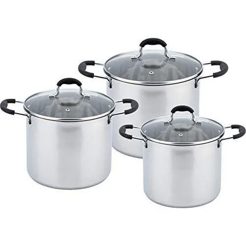 Stainless Steel Stock Pot Set With Glass Lids - 3 Pcs
