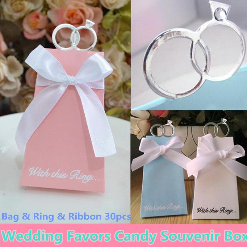 30pcs Ring Gift Ribbon Wedding Favors Candy Box Handheld Car