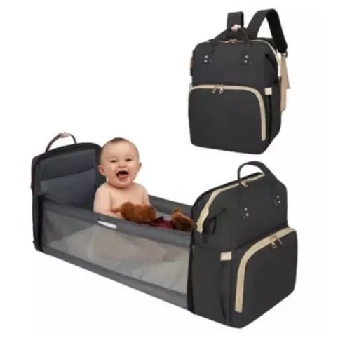 Multipurpose Foldable Baby Bed And Back Pack Diaper Bag - Black