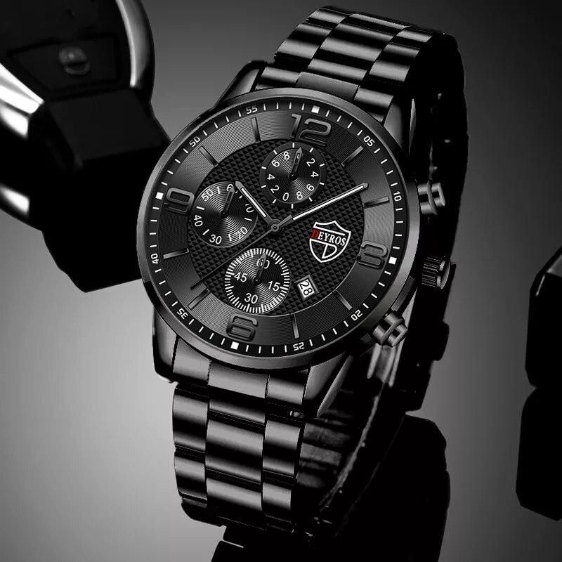 Luxury Mens Sports Casual Watches For Fashion Stainless Steel Calendar Quartz WristWatch