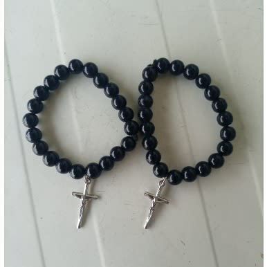 2 Pieces Unisex Cross Pendant Bracelet - Black