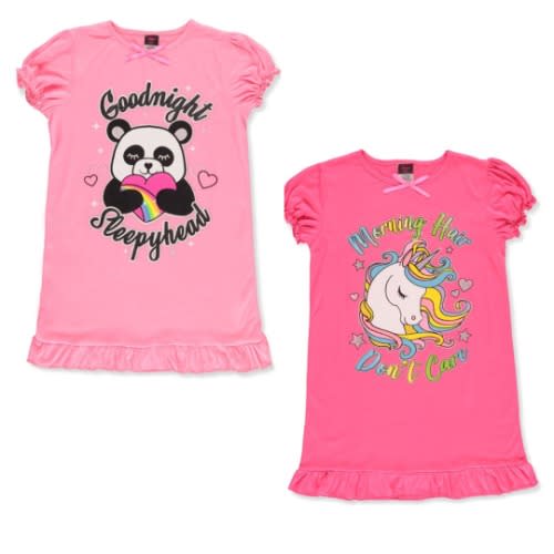 Girls Sleepy Panda & Unicorn Shimmering Pyjama Nightgown-(size Run Small/short)
