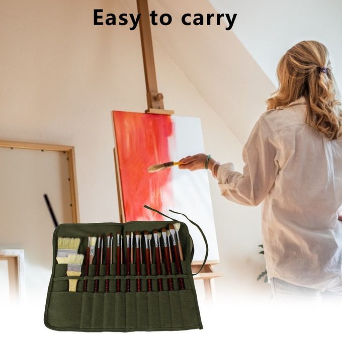 Home-High Grade Canvas Oil Painting Pen Bag Gouache Bag Double Layer Roll Up Bag*Army Green