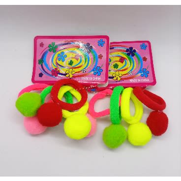 Pompom Elastic Hair Scrunchies - 8 Pieces - Multicolor