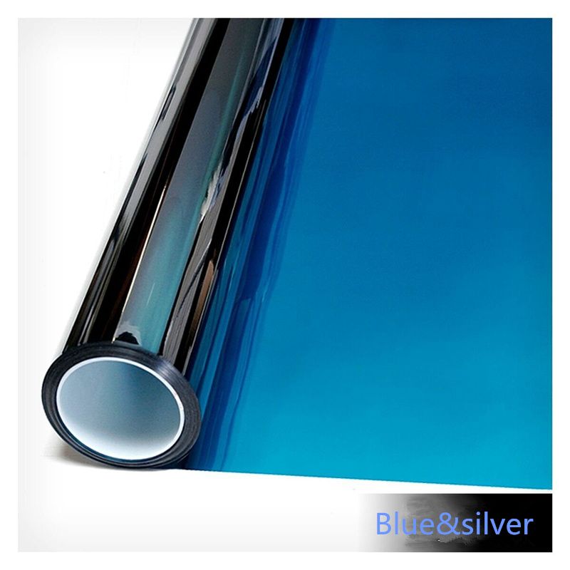 50cmx300cm Heat Reduction Window Film Solar Tint Reflective One Way Mirror Sun Block GlSticker Mirror Window Sticke-blue Silver