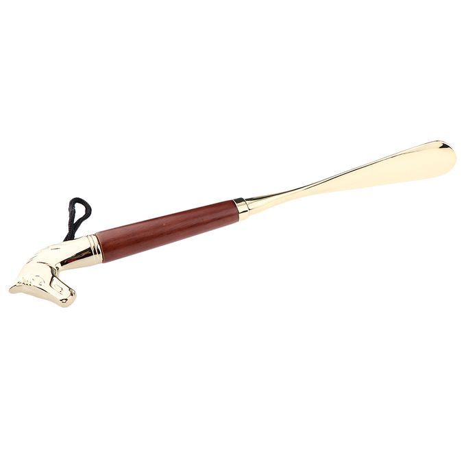 Long Metal Shoe Horn With Wood Handle Alloy Horse Head 32cm Brown