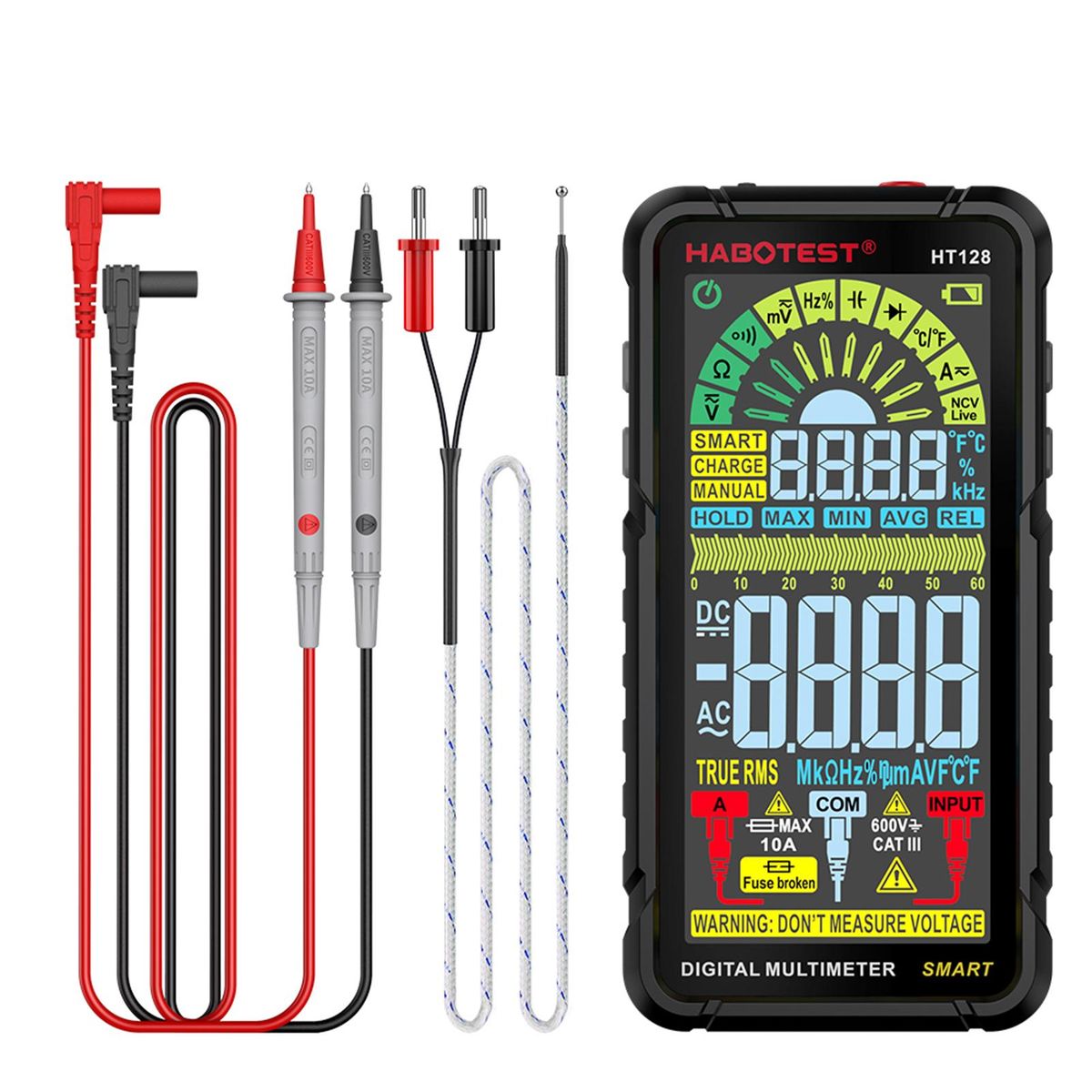 HABOTEST HT128 Digital Multimeter 6000 Counts Smart Measurement Auto-Ranging Voltmeter Voltage Tester with Non-Contact Voltage Function Measures AC/DC Voltage AC/DC Current Resistance Capactiance