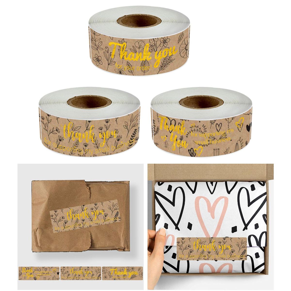 Kraft Thank YOU Stickers Seal Label Decorative For Gift Packaging