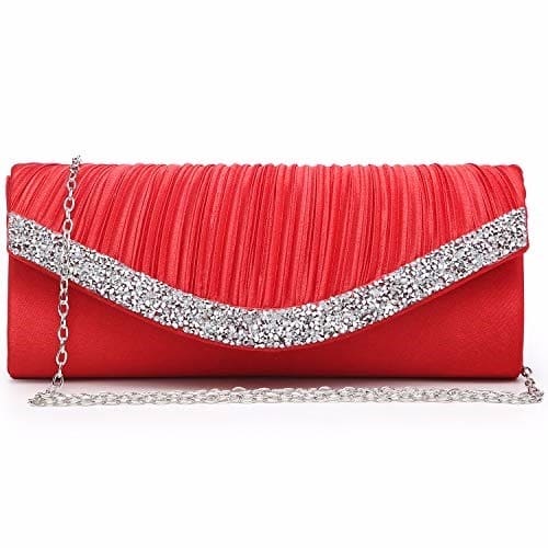 Ladies Party Evening Satin Purse - Wine & Silver