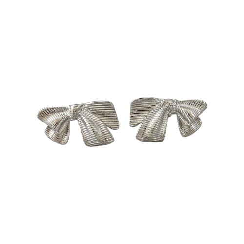 Ribbon Stud Earrings - Silver