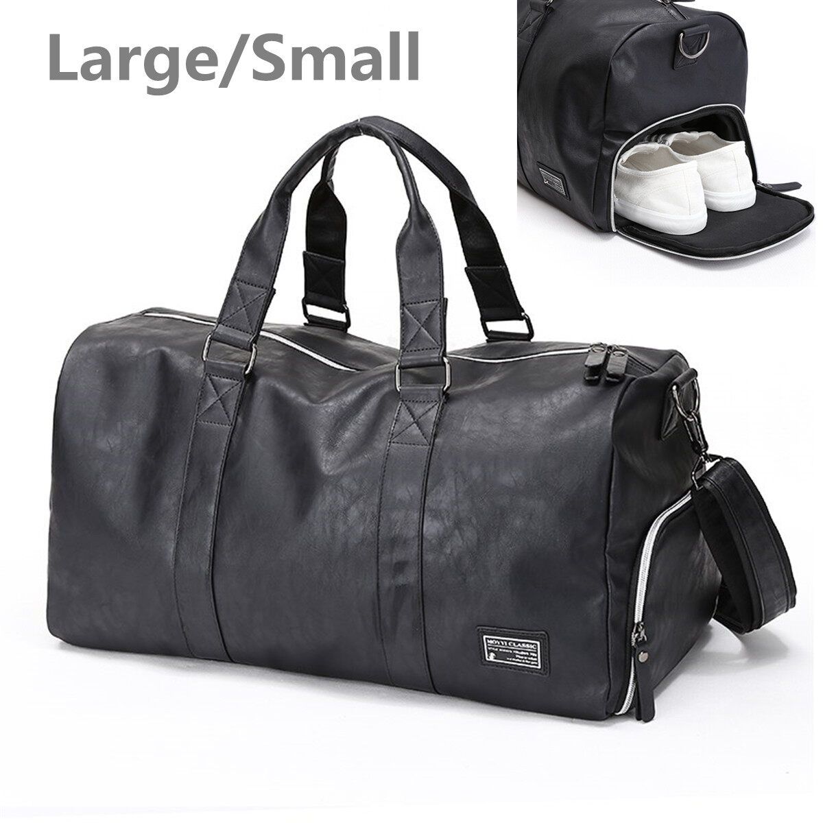 Men Gym Bag PU Leather Travel Weekender Overnight Duffel Bag Sports Luggage Tote Duffle Bag For Men Black