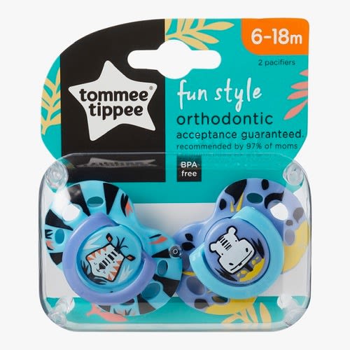 Closer To Nature Fun Style Baby Pacifier, 2 Packs Blue Safari