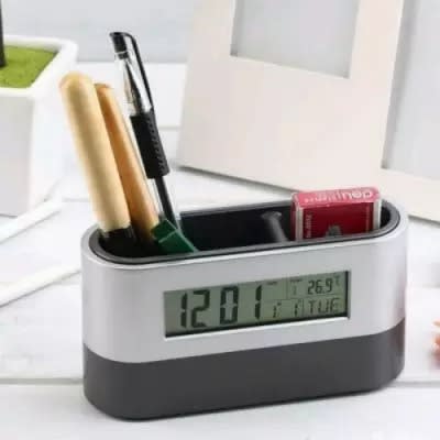 Oval Pen Stand With Digital Clock
