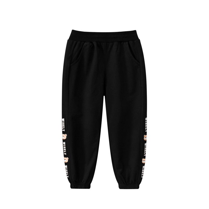 100% Cotton Kids Fashion Full Length Casual Girls Pants-Black