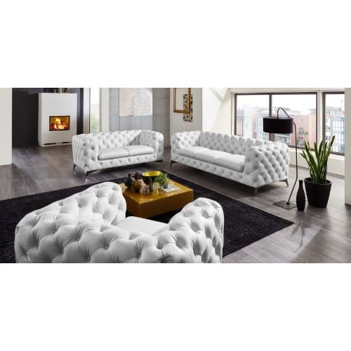 Chesterfield Deluxe 6 Seater White Leather Sofa Set