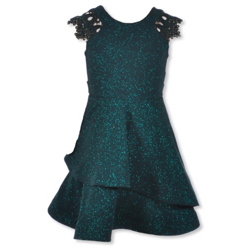 Bonnie Jean Girls Lace-sleeve Midnight Sparkle-knit Fit-and-flare Dress