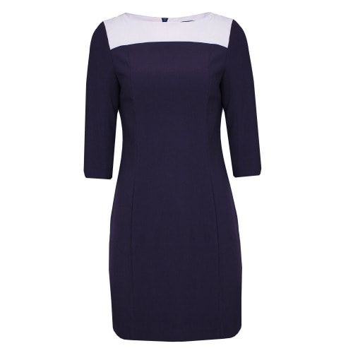 Three Quarter Sleeve Formal Dress - Blue & Cream - Lg-5010