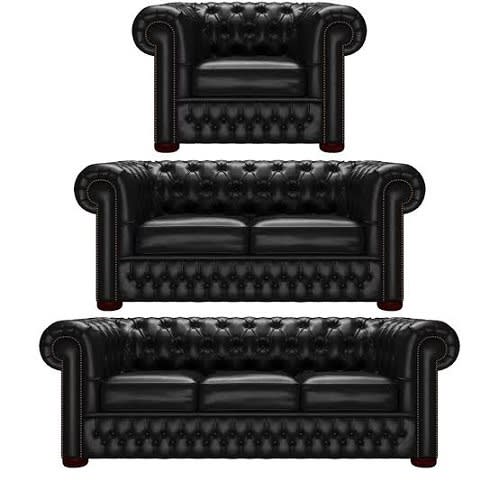 6 Seater Paris Chesterfield Sofa Set - Black