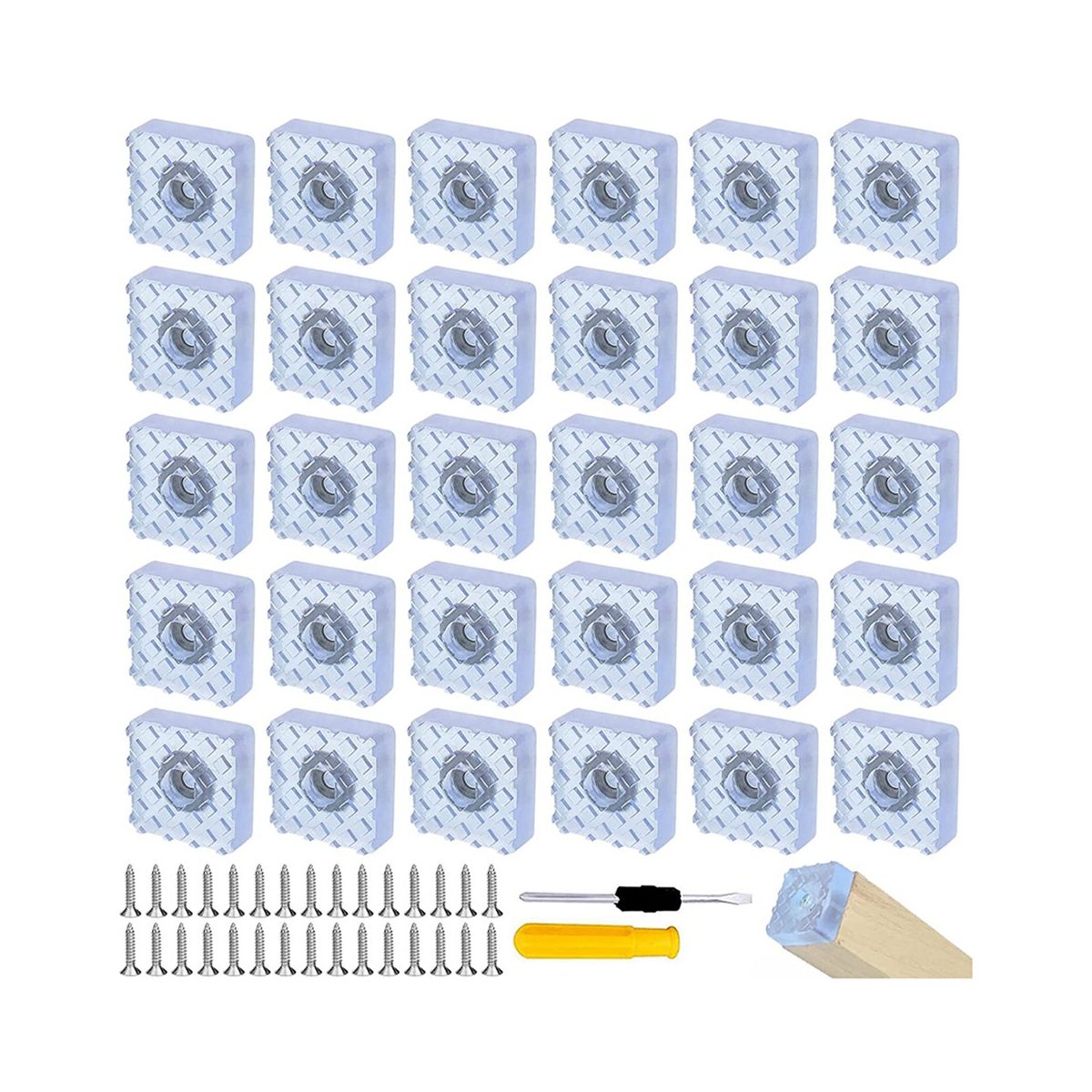 30 Pack Screw-on Square Rubber Buffer 30 x 30 mm Protection Pads for Furniture Protection with Screwdriver