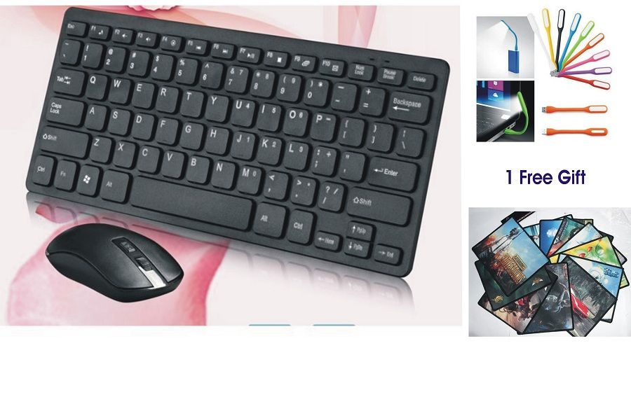 Wireless Mini Keyboard & Mouse Combo For Windows OS Laptops+ 1 Free Mouse Pad + 1 Free USB Light