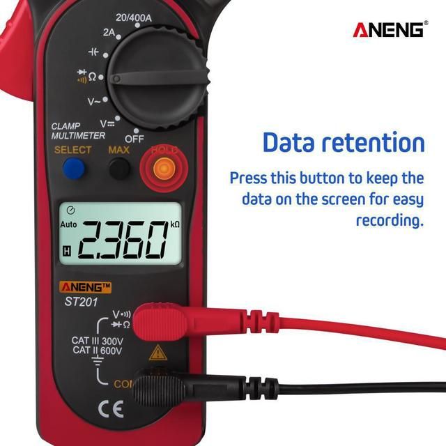 Aneng St201 Digital Clamp Multimeter Ammeter Transistor Red