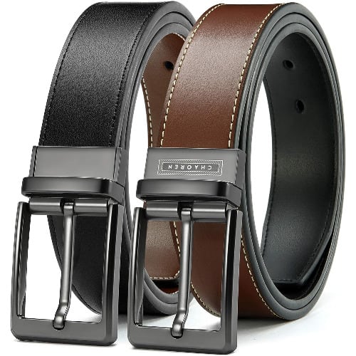 Men's Leather Reversible Belt - Black And Brown - 2 In 1