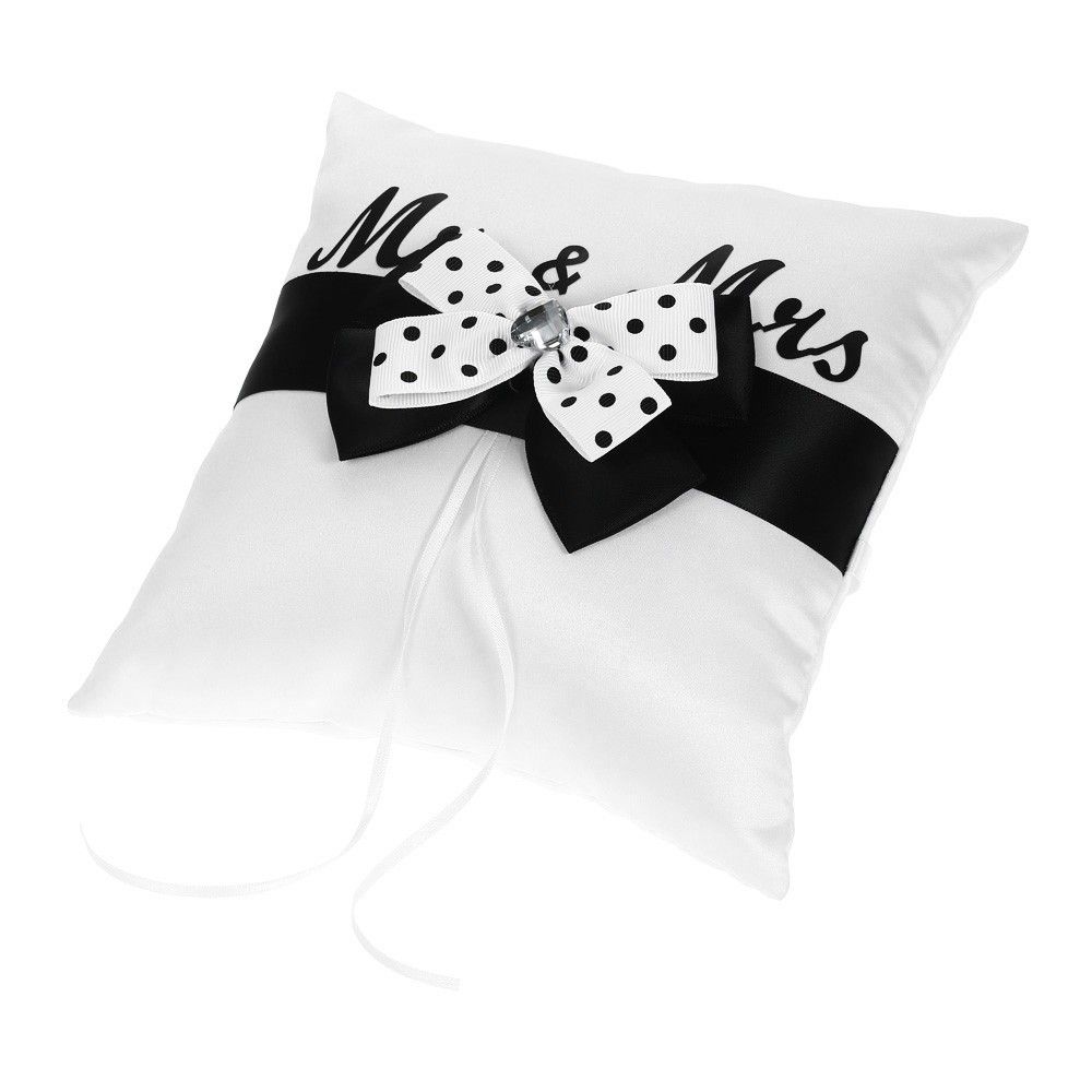 7 * 7 Inches White Black Satin Bowknot Wedding Ring Bearer