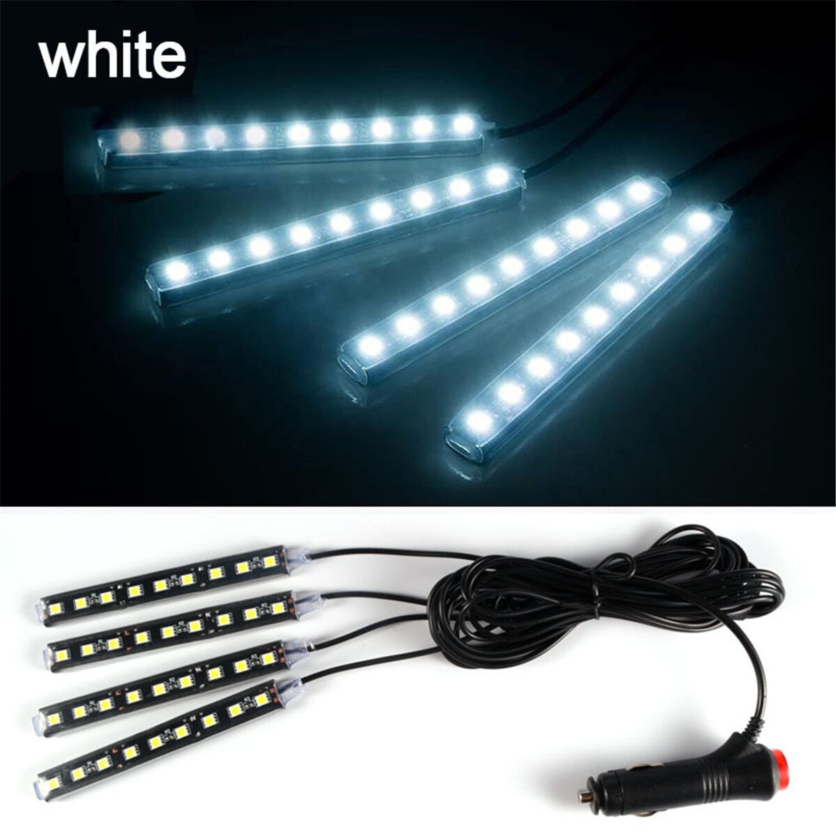 12V 9LED Car Interior RGB LED Strip Lights Atmosphere Decorative Neon Music Lamp White