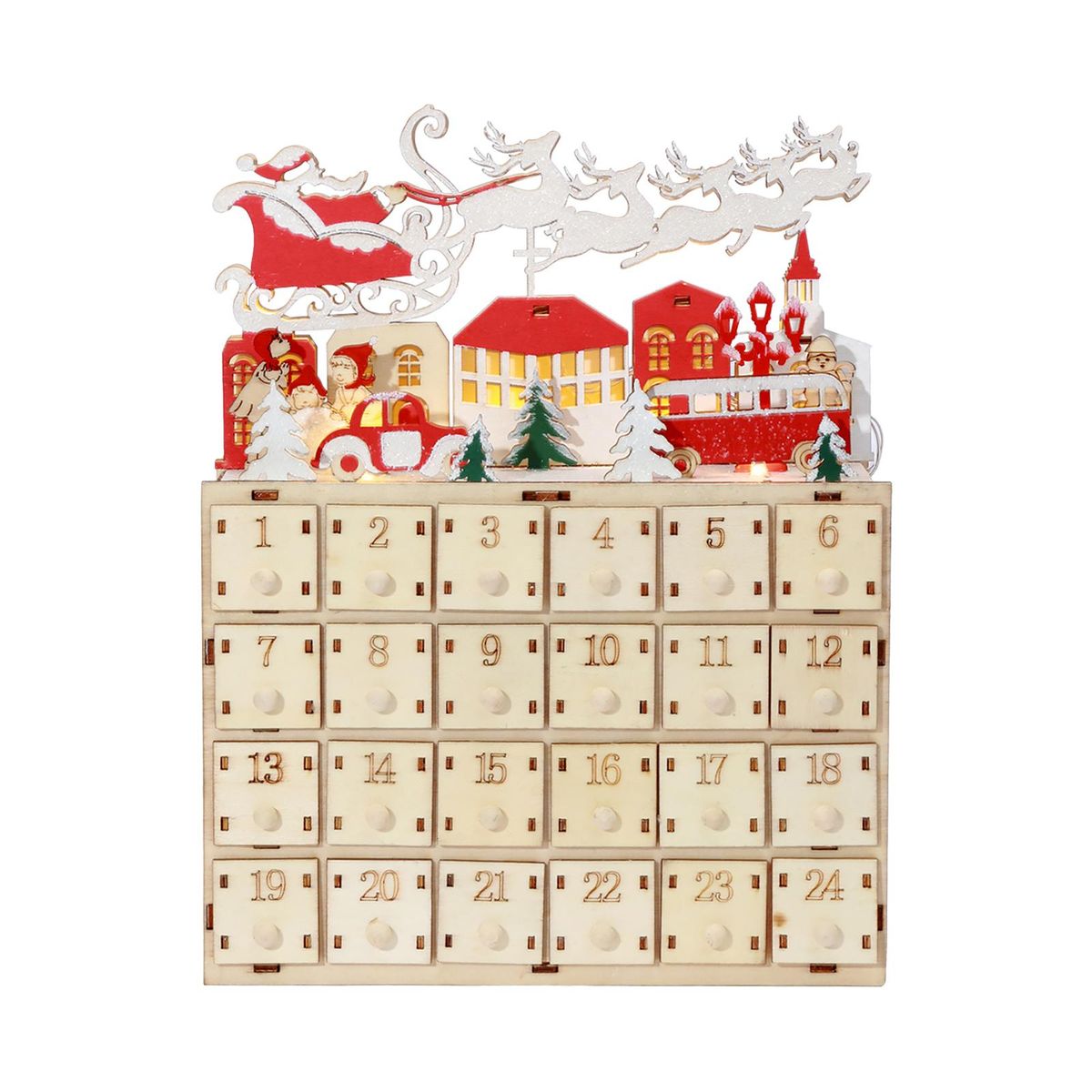 LED Christmas Advent Calendar with 24 Drawers Light Up 24 Days Countdown to Christmas for Kids Empty Boxes Xmas Holiday Decoration