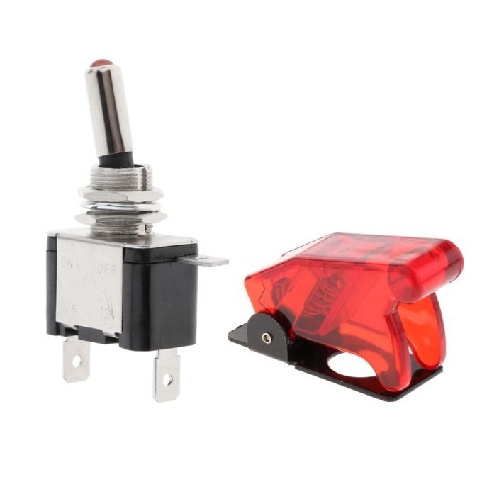 LED Toggle Switch With Protective Cover 12V 20A 2 Position For Car Red