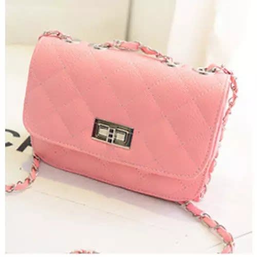 Women's Leather Mini Cross Body Chain Shoulder Purse - Light Pink