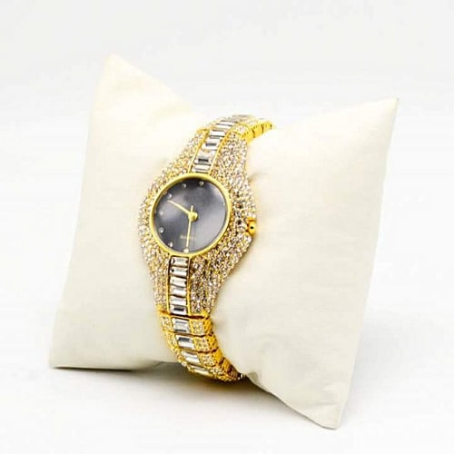 Fashion Gold With Silver Stones Look World Wrist Watch